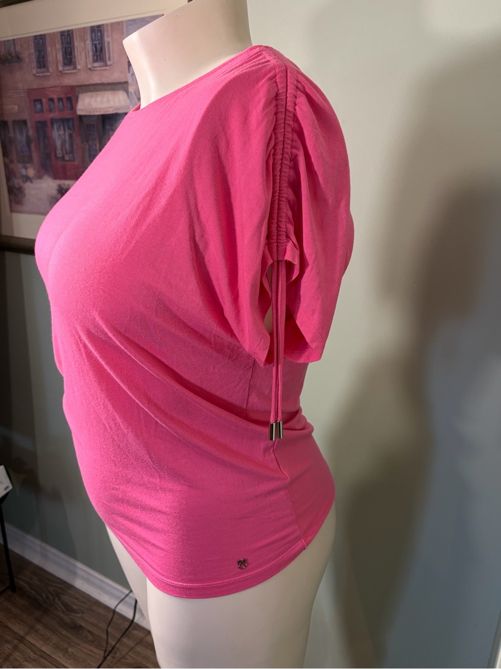 38. Marble Bright Pink Women's Short Sleeve Top - Picture 2 of 7